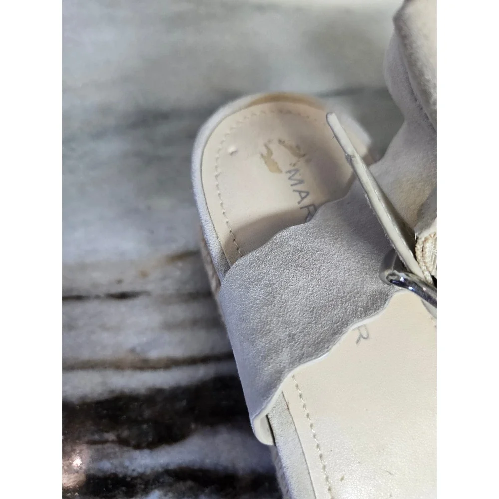 Marc Fisher MFFAITFUL Cream Suede Scalloped Espadrille Cork Wedge Sandals 8.5M